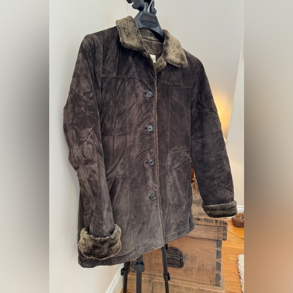 Eddie Bauer Dark Brown Suede Jacket with Faux Fur Lining, Medium - Picture 4 of 11